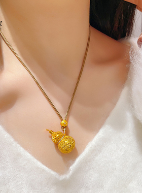 女沙金点钻丝绒如意葫芦吊坠项链