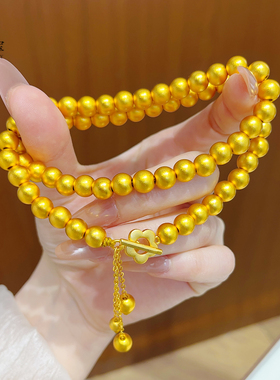 女沙金流苏OT扣流苏金色珠珠项链
