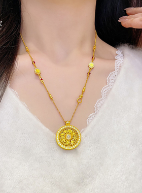 沙金点钻可转动八宝罗盘福牌项链