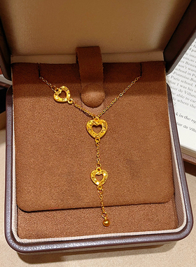 沙金碎碎金流苏镂空爱心吊坠项链