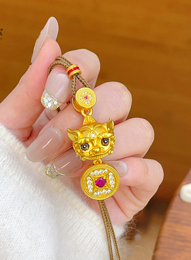 女沙金实心点钻貔貅钱币吊坠项链