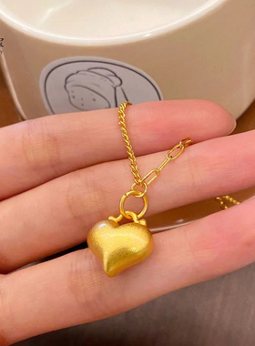女沙金999饱满爱心桃心吊坠项链