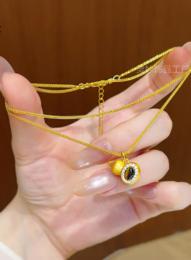 古法沙金点钻虎眼石拉丝葫芦吊坠