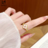Ancient sand gold dot diamond pink mother-of-pearl four-leaf clover ring for women