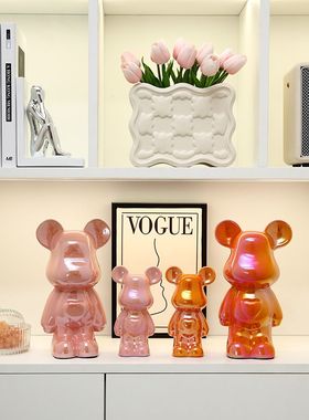 景德镇陶瓷爱心熊摆件家居客厅电视柜酒柜餐厅玄关装饰品轻奢高档