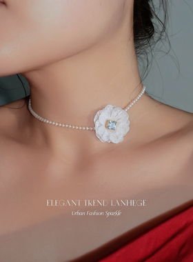 LANHEGE小米珠立体烫花锁骨链