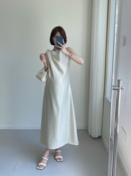 ຊຸດແມ່ມານ 2024 ອອກແບບໃໝ່ ແພ pearlescent fabric sleeveless vest dress mid-length temperament style ແມ່ຖືພາ