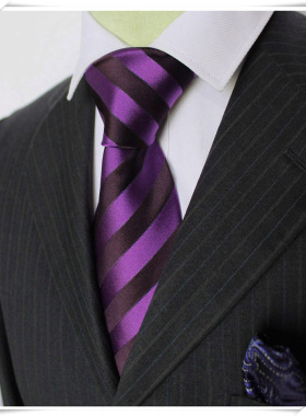 紫色深棕条纹提花真丝领带正装商务9cm职业工作男士结婚盒装J102