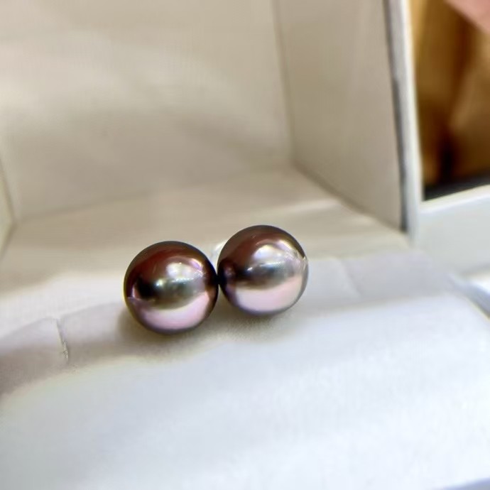 海水素钉耳钉18K金大溪地黑珍珠耳环正圆形微瑕耳饰百搭强光泽女,淘宝优惠券,粉丝福利购,淘宝优惠卷