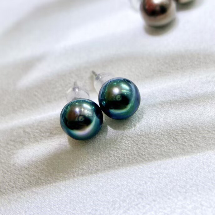 海水素钉耳钉18K金大溪地黑珍珠耳环正圆形微瑕耳饰百搭强光泽女,淘宝优惠券,粉丝福利购,淘宝优惠卷