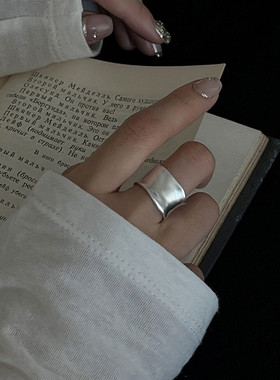 极简冷淡风宽边雾面戒指女哑光时尚设计感S925镀银开口指环食指戒