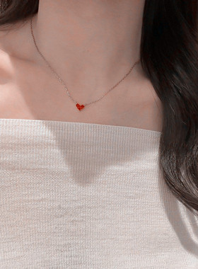 韩版精致红色爱心吊坠细链项链女轻奢小众百搭简约通勤锁骨链礼物