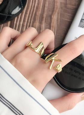 欧美风字母夸张戒指网红可调节