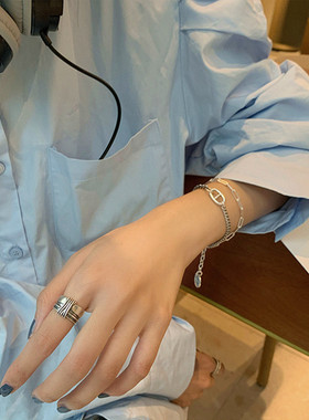 闭眼入ins风做旧数字镀银戒指