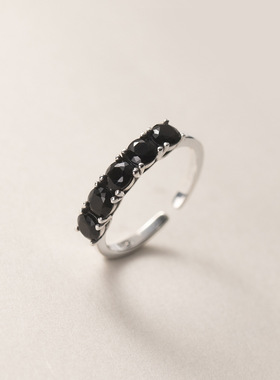 韩版新款s925镀银黑白锆石戒指女