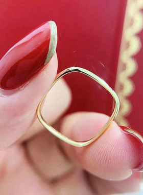 925银几何方形小红书情侣戒指