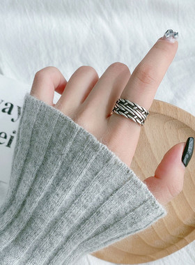 欧美街拍同花顺戒指镀银单身男女