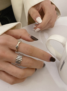 日式轻奢ins小众设计银戒指chi女潮人时尚个性复古冷淡风开口指环