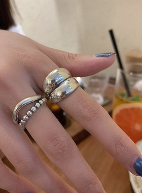 韩国圆珠复古重工戒指女做旧几何