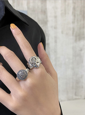 镀银硬币人像韩国冷淡风ins戒指