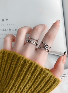 原创重工组合食指戒指女ins镀银