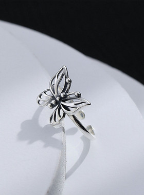 镀银ins潮风复古超仙蝴蝶戒指