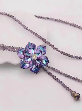 古典紫色水晶花手工编织圆珠链