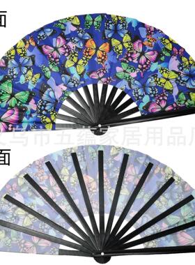 UV功夫扇 荧光扇子 竹骨布面响扇  大号响扇KTV跳舞网红