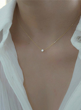 925银经典一粒钻细项链超闪高亮