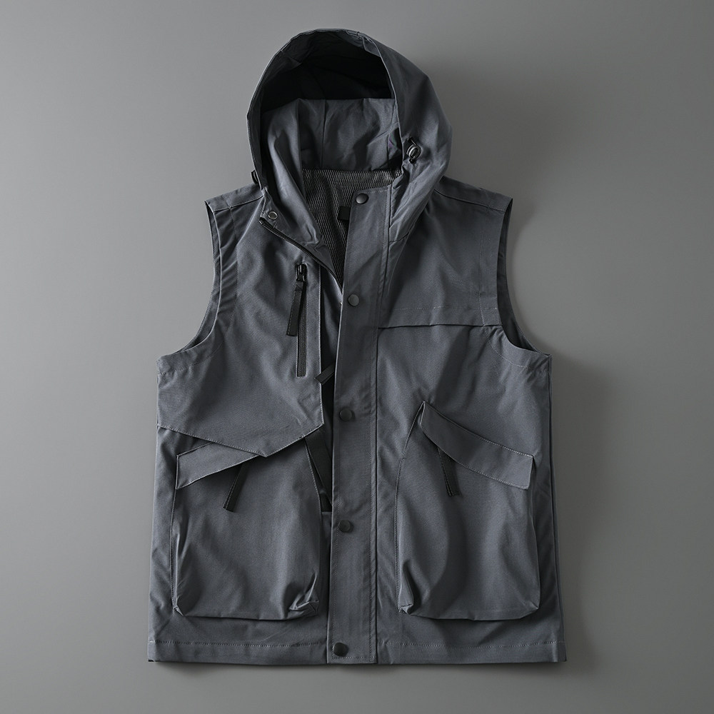 鸟家外贸尾单男士户外机能防风防水耐磨多口袋工装连帽马甲外套潮,淘宝优惠券,粉丝福利购,淘宝优惠卷