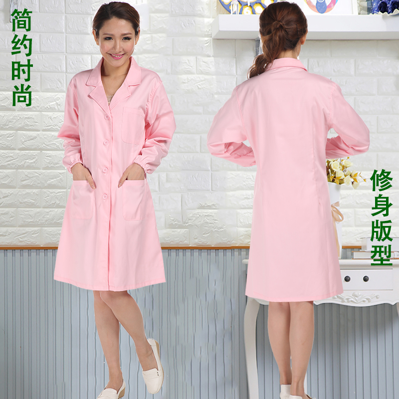 建超服饰秋款粉色大褂美容师幼师护士服实验服药房工作服长短袖 - 图1