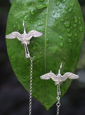 仙鹤胸针中国风国潮气质开衫扣古典优雅领扣链条时尚小众设计