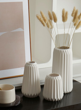 陶瓷花瓶套装简约陶瓷花瓶家居装饰品摆件白色装饰工艺品套装花瓶