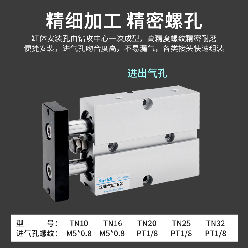 TDA70双杆出双轴气缸TN16*32-25X 20/10/30/40/50/60/75/80/100-S - 图1