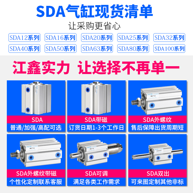 小型气动薄型气缸SDA25/32/40/50/63-10-15-20-25-30-40-50-60S-B - 图1