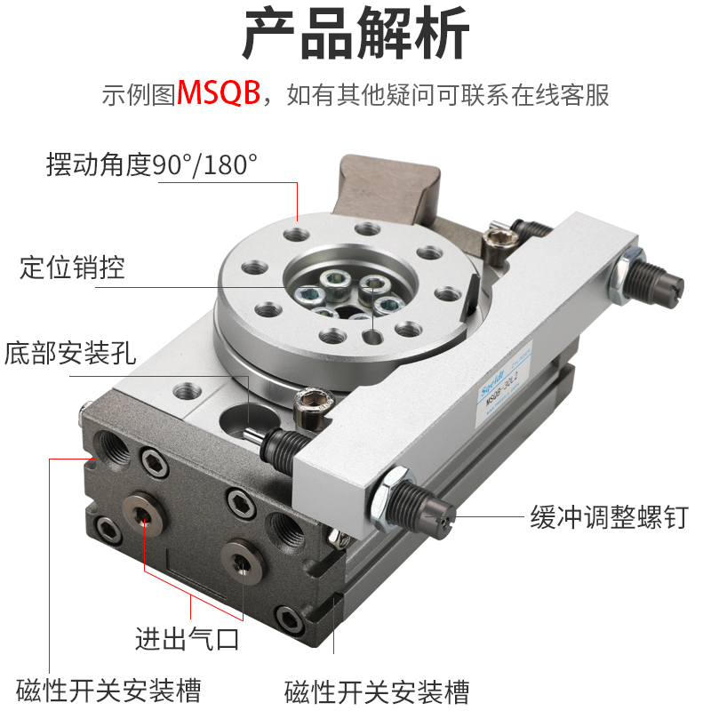 外置缓冲器摆台旋转气缸MSQB-10/20/30/50/L2/L3 180度90°大孔-图1