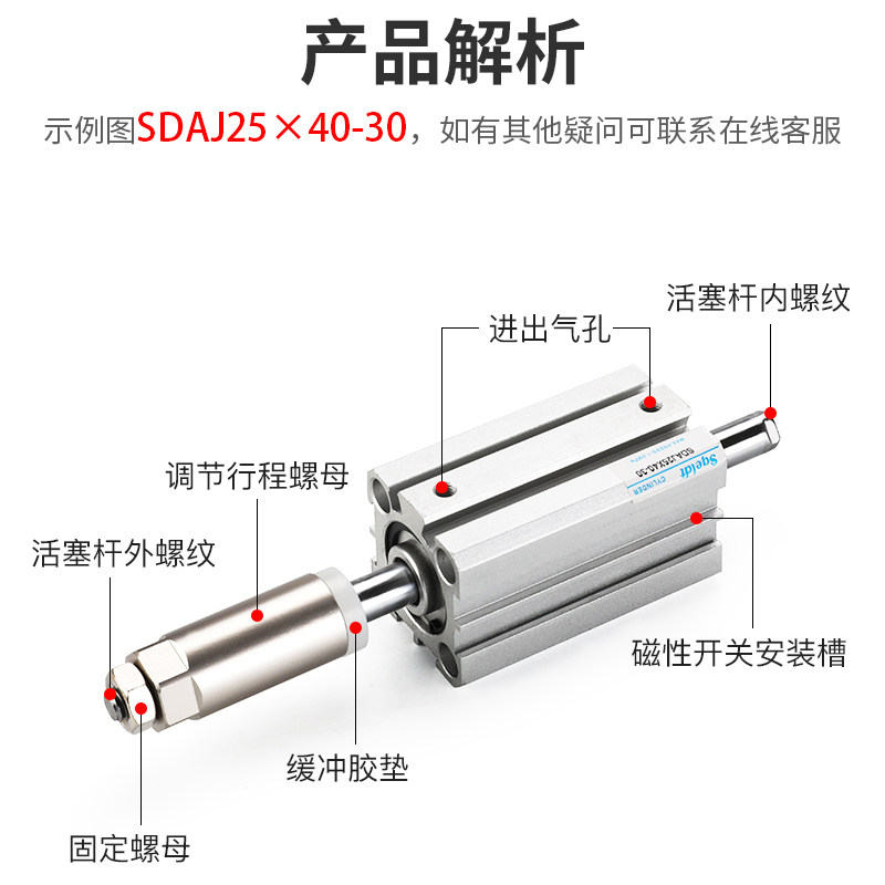 薄型气动可调行程内螺纹气缸 SDAJ20/25/35/40/50/63-30-75*100 S,淘宝优惠券,粉丝福利购,淘宝优惠卷
