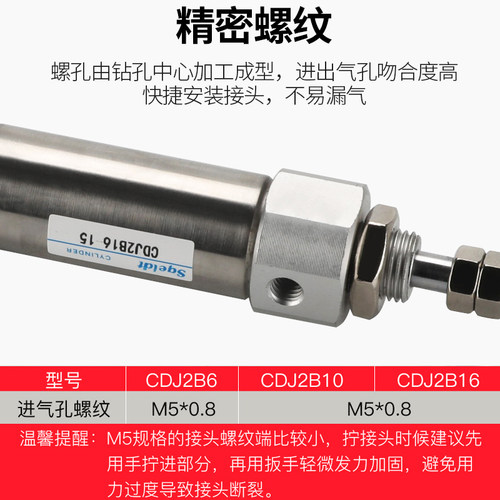 PB小型气动不锈钢迷你气缸 CDJ2B 16-10-15/20/25/30/35x 40*50-B - 图3