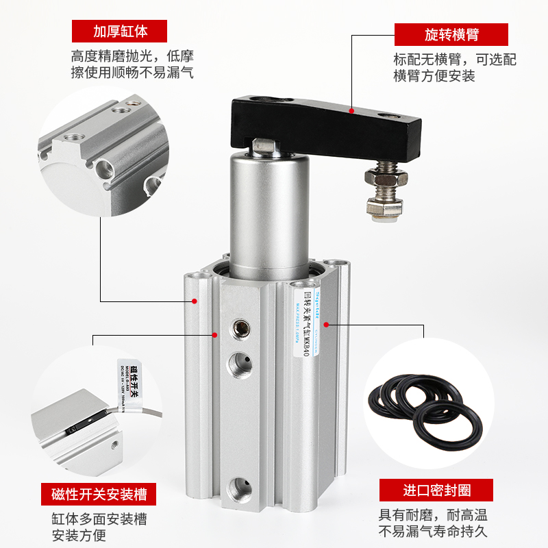 气动旋转夹紧气缸QCK/MKB16/32-10L-20R/25/40/50/63转角下压90度-图0