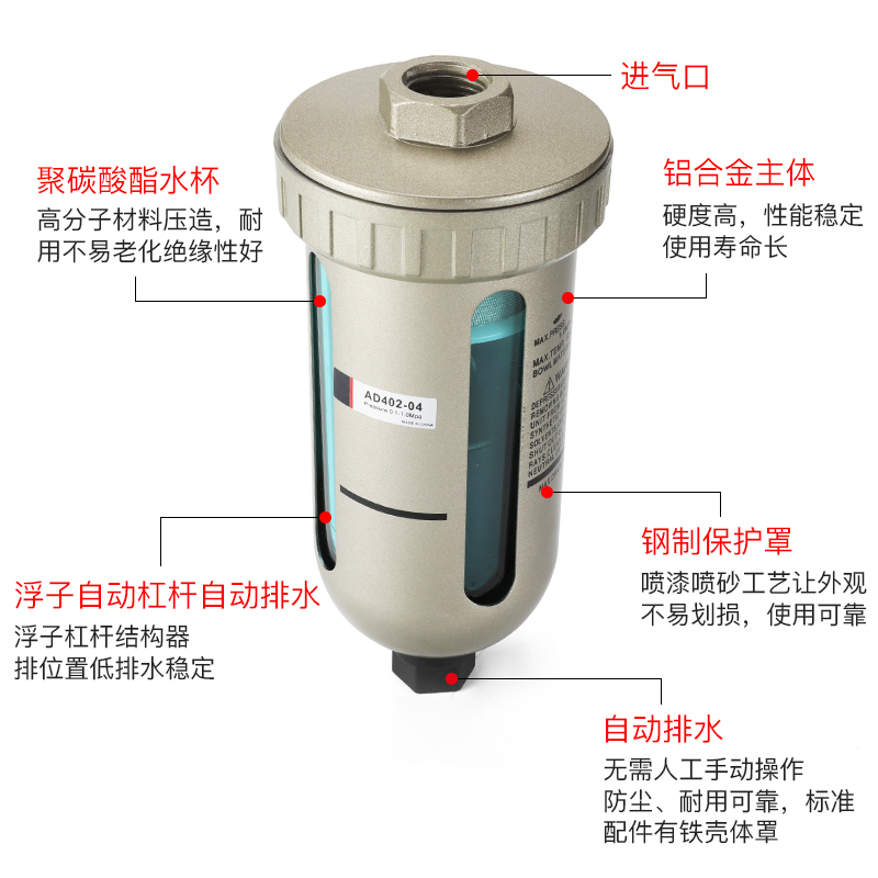 空压机过滤器气动自动排水器AD402-04储气罐末端排水阀油水分离器 - 图3