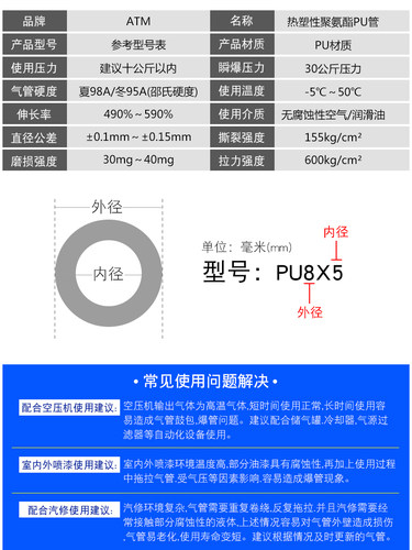 气动PU弹簧管空压机气泵接头气管高压伸缩软管螺旋风管弹力拉伸管 - 图3
