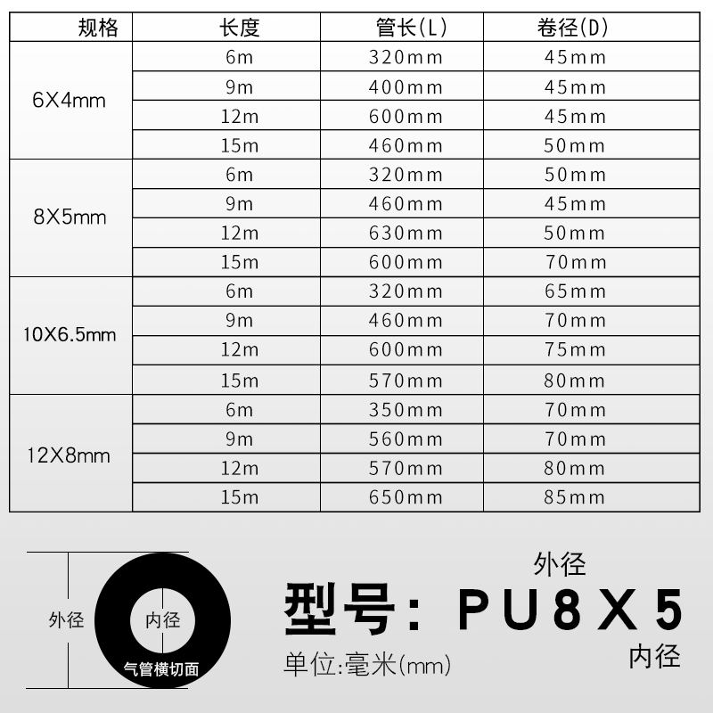 PU气管弹簧管8mm螺旋伸缩管空压机气泵10mm气动工具高压软管风管