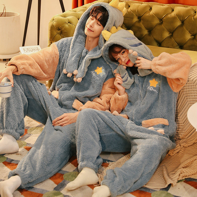 连体情侣秋冬季珊瑚绒可爱冬天睡衣 戴蜜睡衣/家居服套装