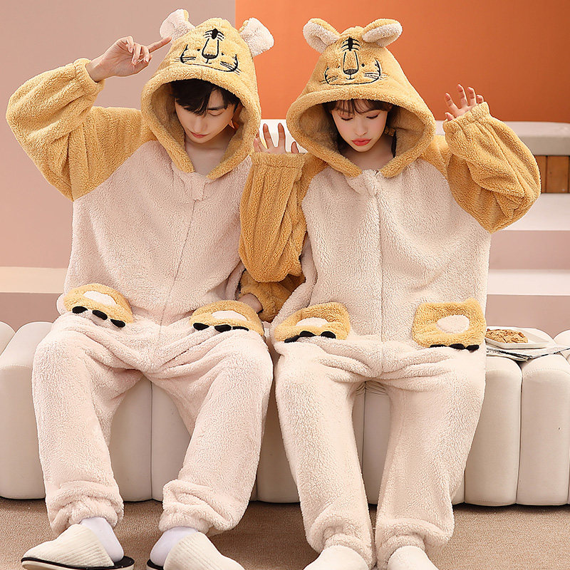 珊瑚绒卡通连体情侣秋冬季学生睡衣 戴蜜睡衣/家居服套装