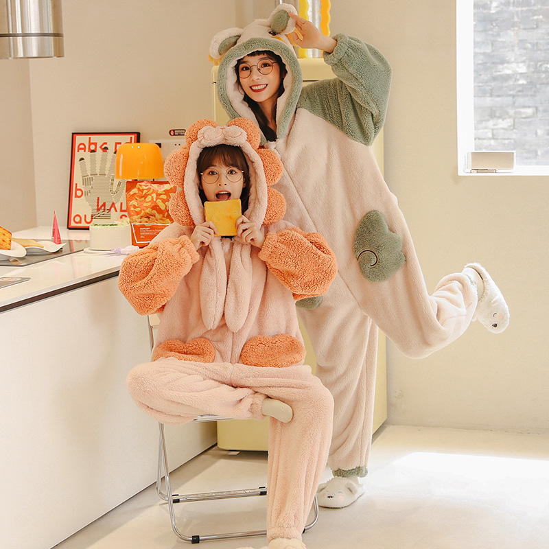 秋冬新款连体加绒冬天珊瑚绒睡衣 戴蜜睡衣/家居服套装