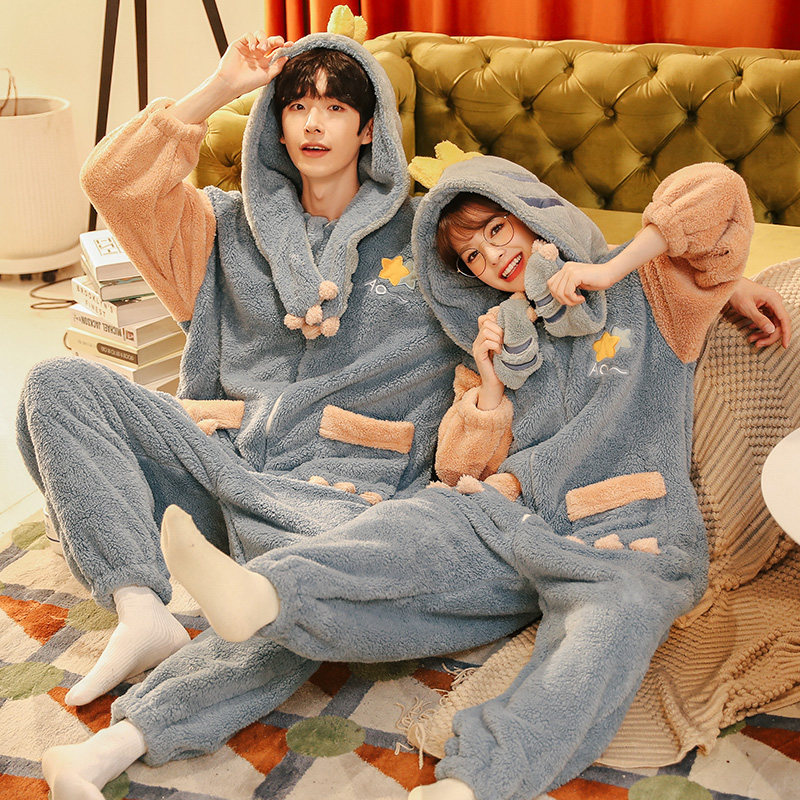 连体情侣秋冬季珊瑚绒可爱冬天睡衣 戴蜜睡衣/家居服套装