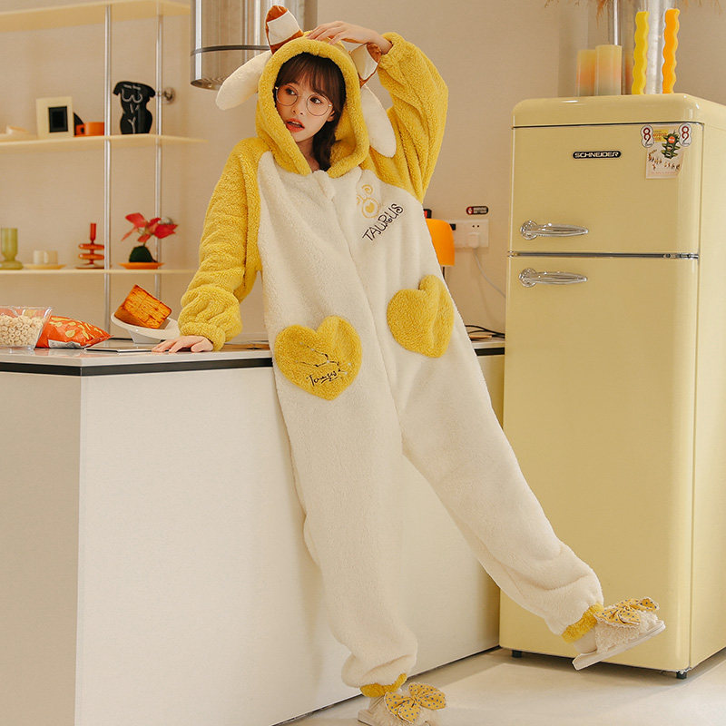 十二星座秋冬季加绒珊瑚绒可爱睡衣 戴蜜睡衣/家居服套装