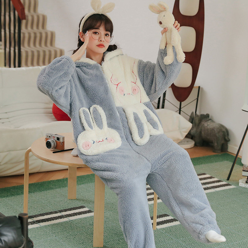 连体冬季加绒珊瑚绒可爱连帽睡衣 戴蜜睡衣/家居服套装