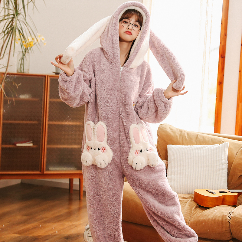 珊瑚绒连体兔秋冬季加绒甜美睡衣 戴蜜睡衣/家居服套装