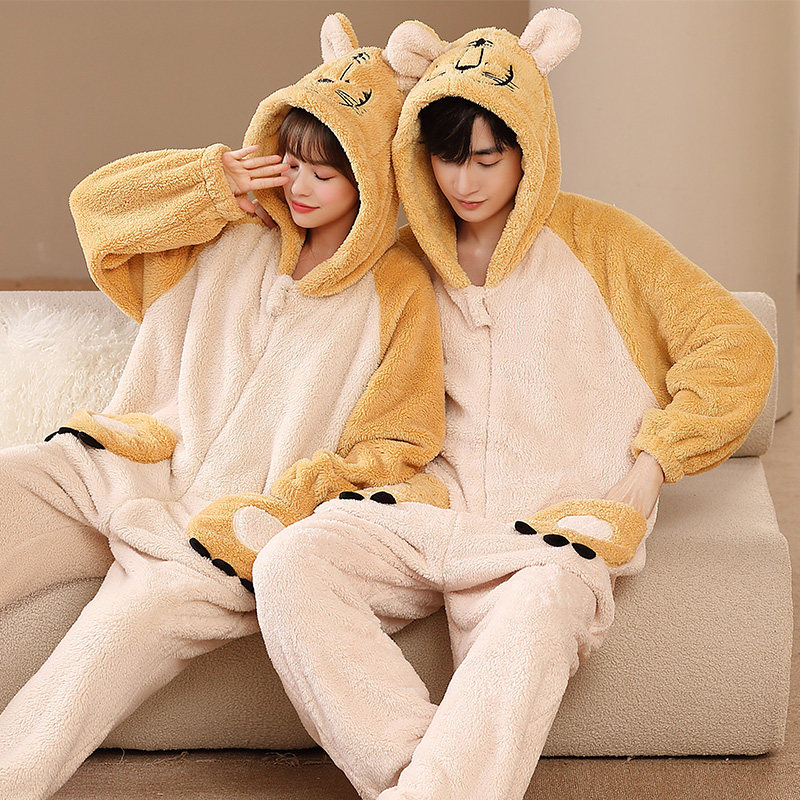 珊瑚绒卡通连体情侣秋冬季学生睡衣 戴蜜睡衣/家居服套装